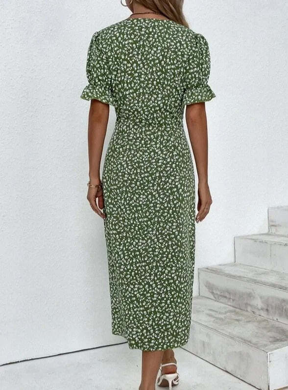 Vacation Floral V Neck Dress