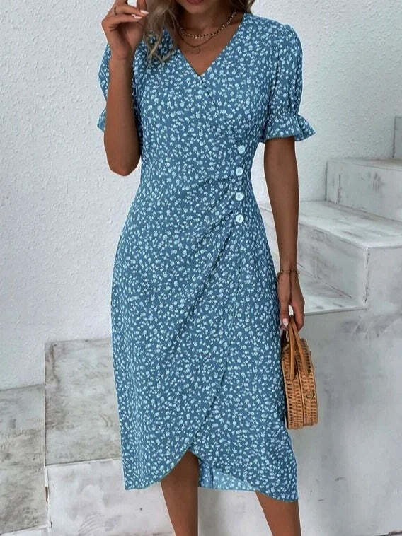 Vacation Floral V Neck Dress