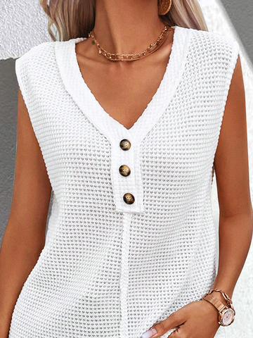 V Neck Plain Polyester Cotton Casual Tank Top