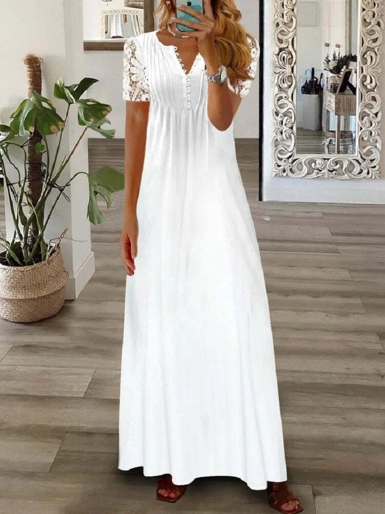 Women's Floral Printed Short Sleeve V-neck Maxi Dress