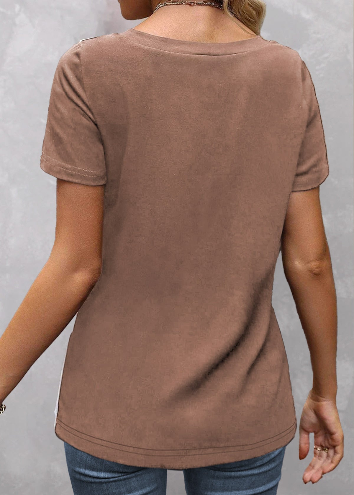 Pocket Light Camel V Neck T Shirt