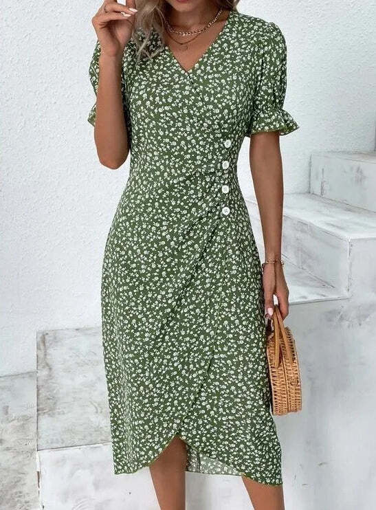 Vacation Floral V Neck Dress