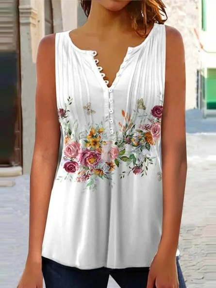 Floral V Neck Casual Tank Top