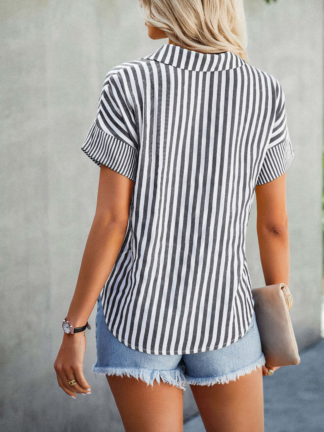 Striped Print Button Front Shirt