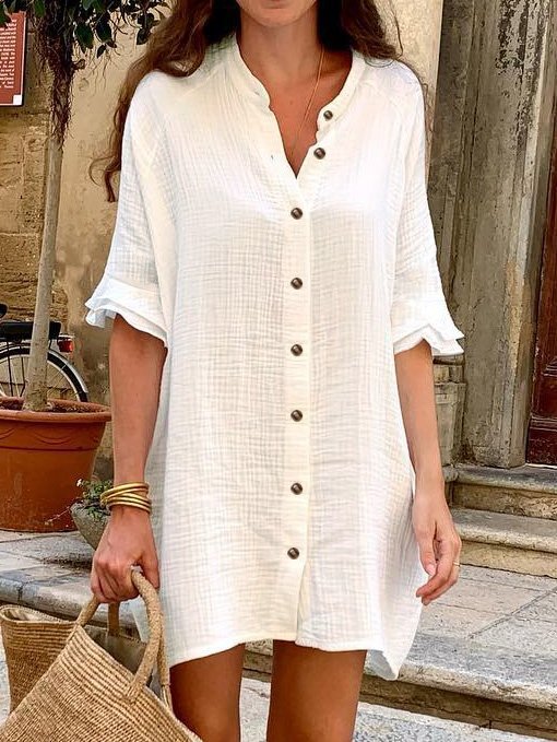 Casual Loose Plain Crew Neck Dress