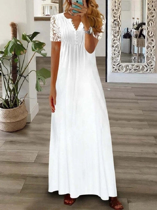 Women's Floral Printed Short Sleeve V-neck Maxi Dress