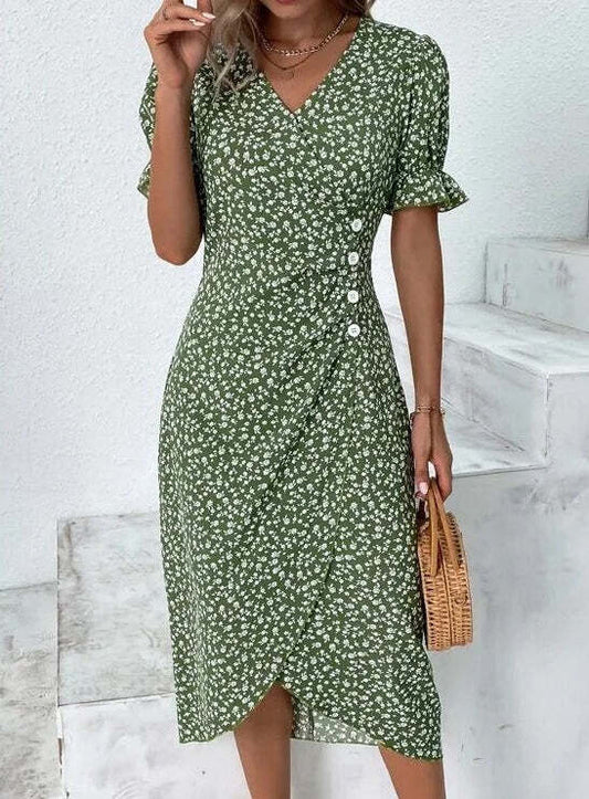 Vacation Floral V Neck Dress